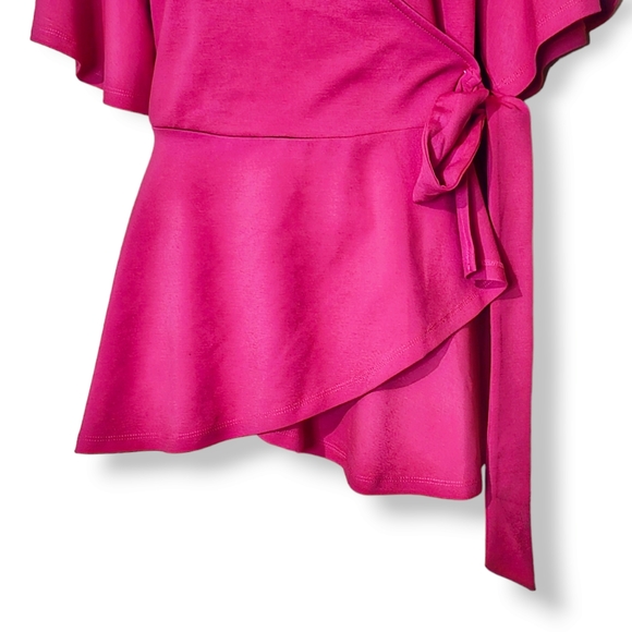 NWOT Eloquii Flutter Sleeve Peplum Wrap Top - Picture 4 of 6